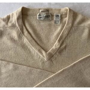 Vintage Sears Roebuck 100% Lambswool V-Neck Sweater Large Beige Eclectic Grandpa
